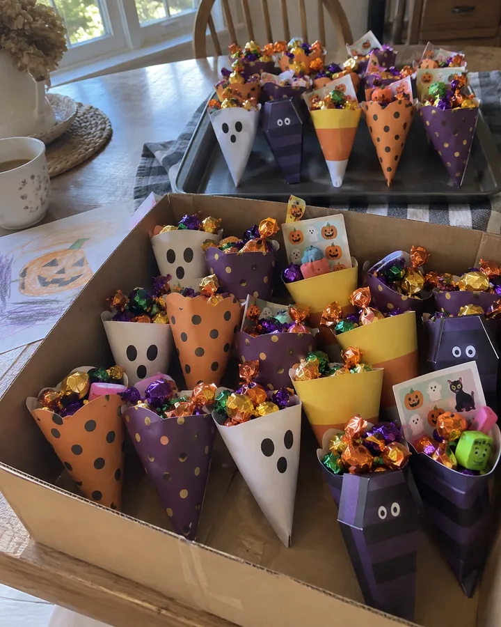 A box of treat cones for a class party